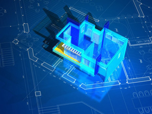 Digital blueprint of a building
